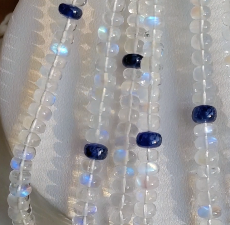 Natural Blue Rainbow Flash Moonstone Gemstone Round Beads For