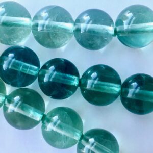 Blue-Green Fluorite gemstone spheres close up