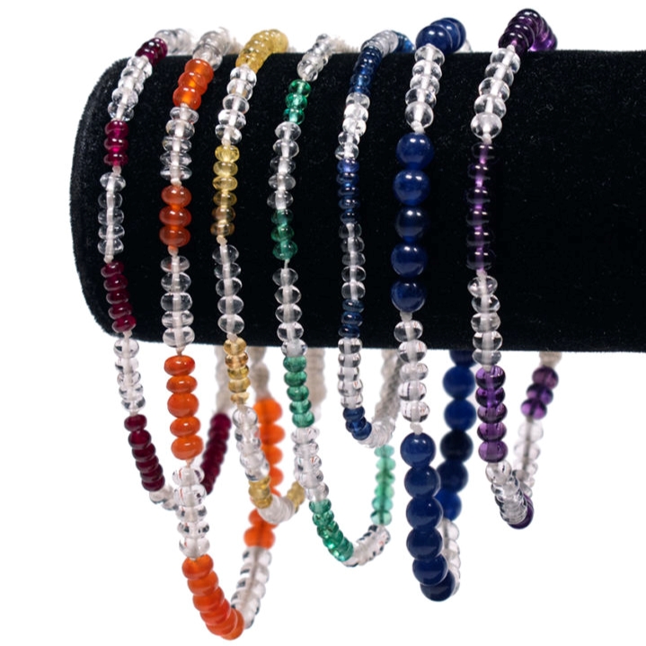 healing gemstone bracelets on jewelry display
