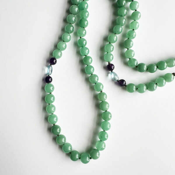 green nephrite jade necklace, wearing healing jade necklace benefits, aquamarine amethyst crystal healing