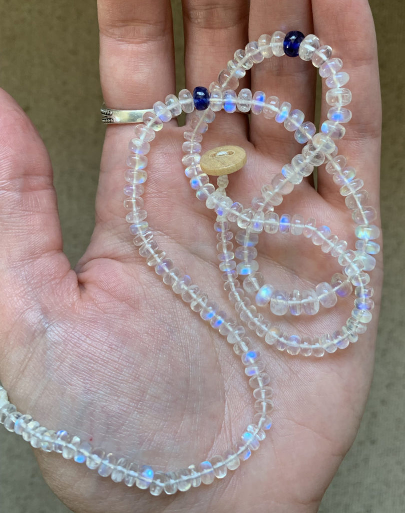 blue flash moonstone in hand