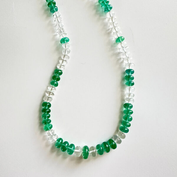 Emerald and White Beryl gemstone necklace with rondel beads