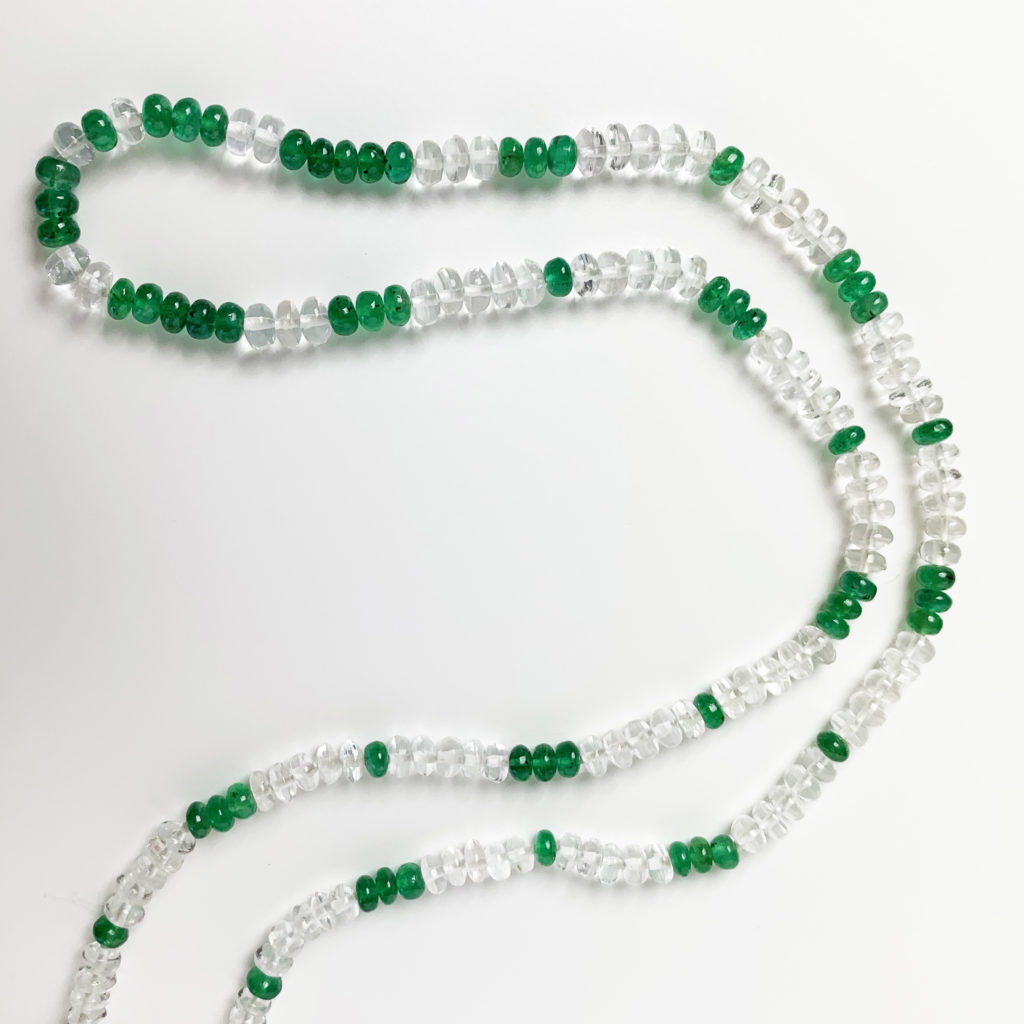 Emerald gemstone necklace, carrier of the green color ray