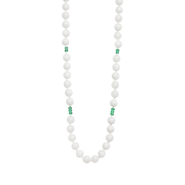White Quartz and Emerald gemstone necklace hanging