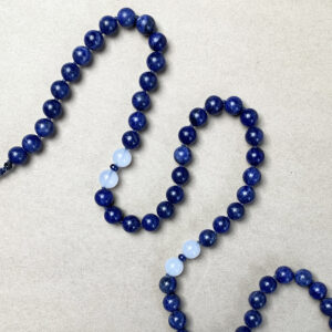 sodalite beaded necklace with blue chalcedony and blue sapphire gemstones