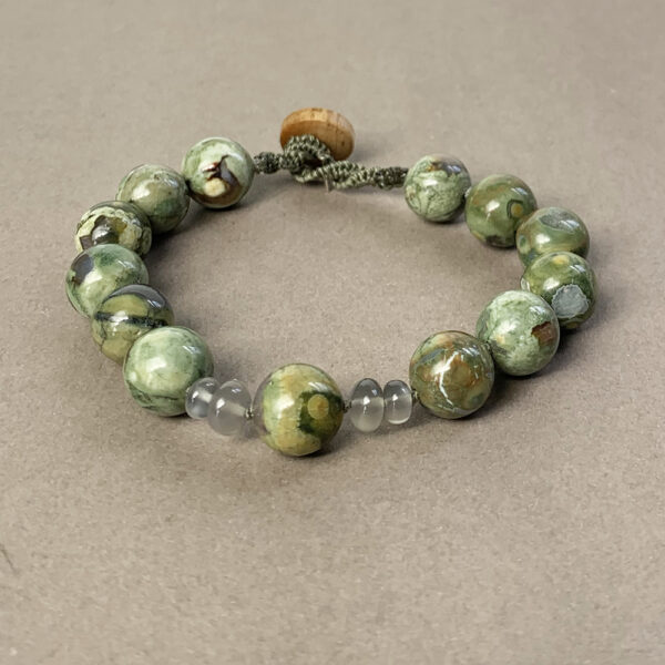 Rhyolite gemstone bracelet with Gray Moonstone