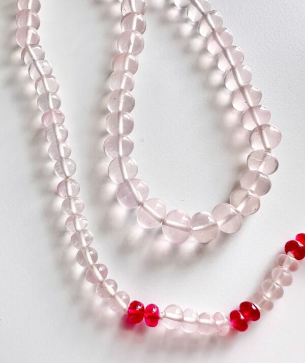 Rose Quartz gemstone necklace with Rosellite and Red Spinel