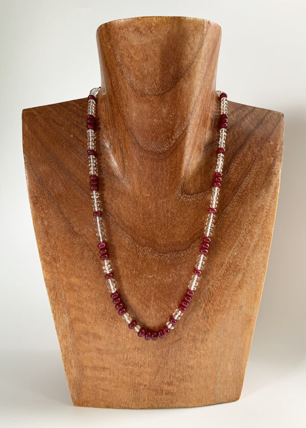 Ruby gemstone necklace on display